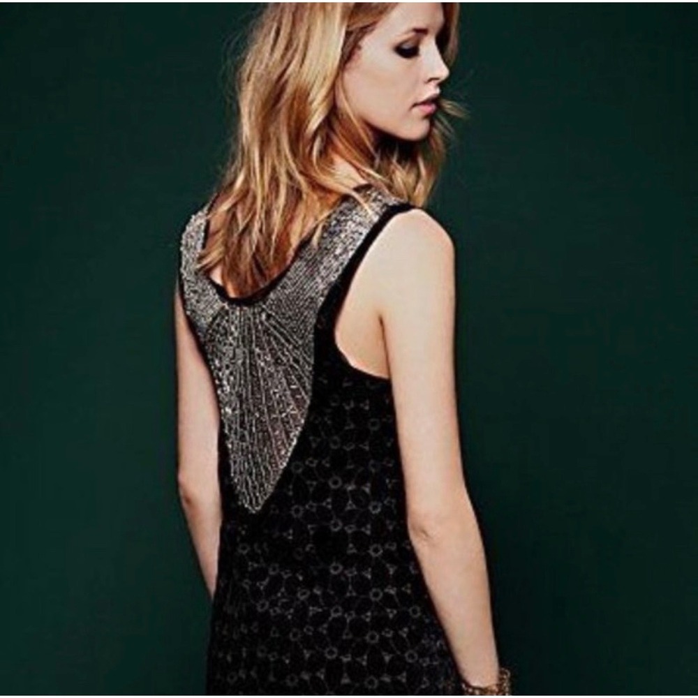 Free People Danced to Pieces Black Velvet Beaded Mini Dress Size 4